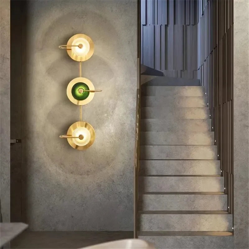 Wattle circle wall lamp highlighting its unique glass stone texture.