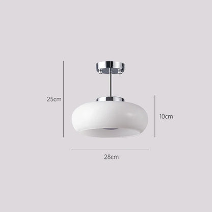 White ceiling light fixture with dimensions on a gray background