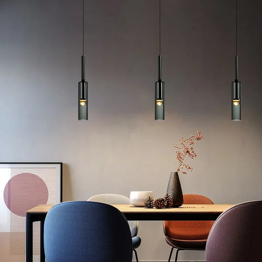 black glass hanging light for dining room ambiance
